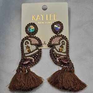 New KAYLEE Seed Beaded Tropical Birds Boho Post Earrings Made in India